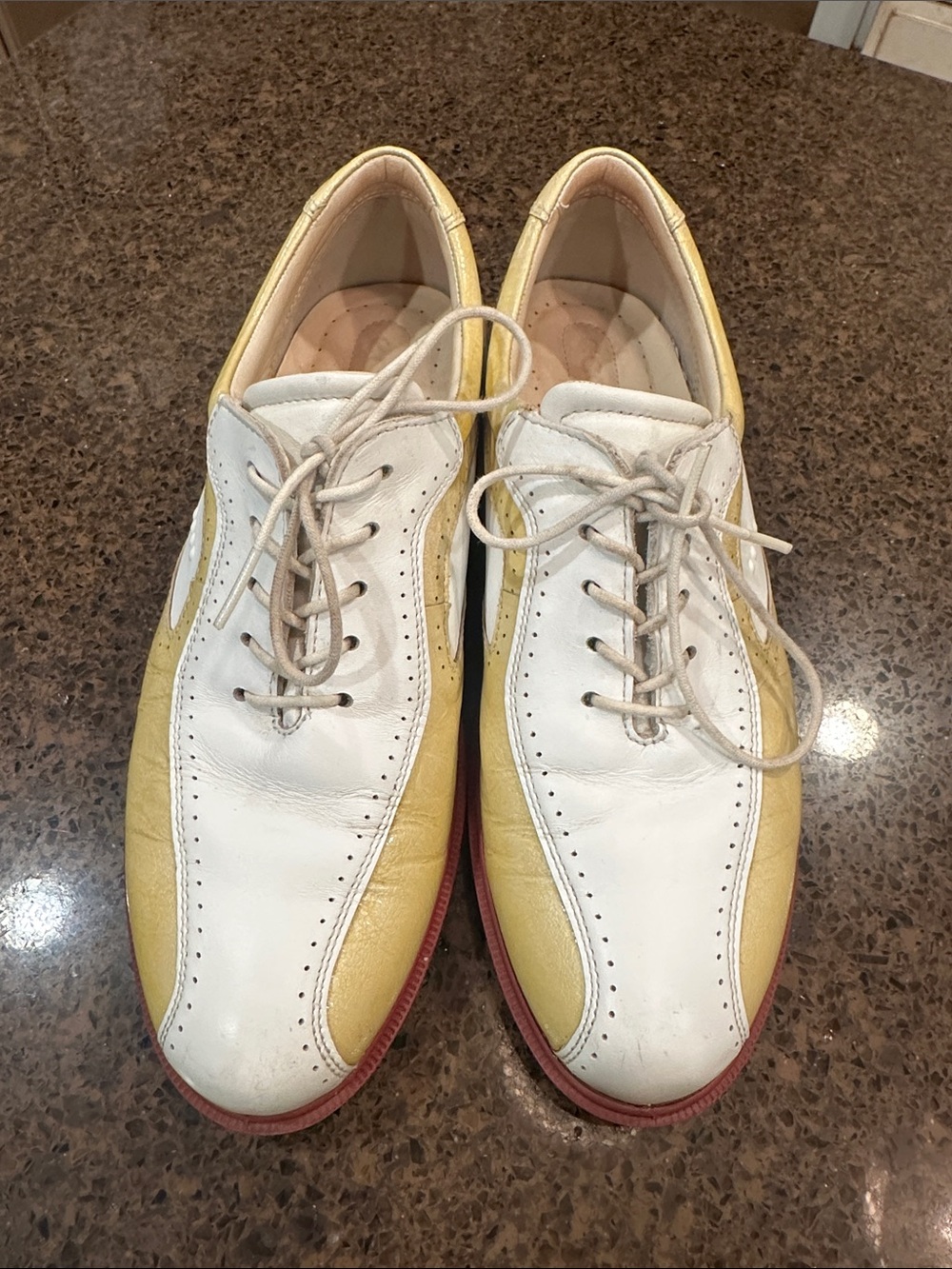 Ecco Women's Golf Two-Tone Athletic Shoes — White, Yellow, Red Trim